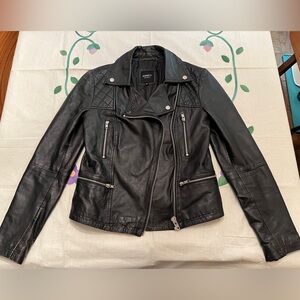 Barneys New York Black Leather Asymmetrical Moto Jacket - Women's